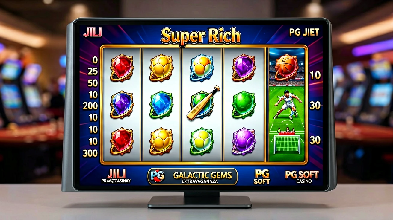JILI နှင့် PG SOFT အမှတ်တံဆိပ်များပါသော Super Rich စလော့မျက်နှာပြင်၏ ရှေ့မြင်ကွင်း